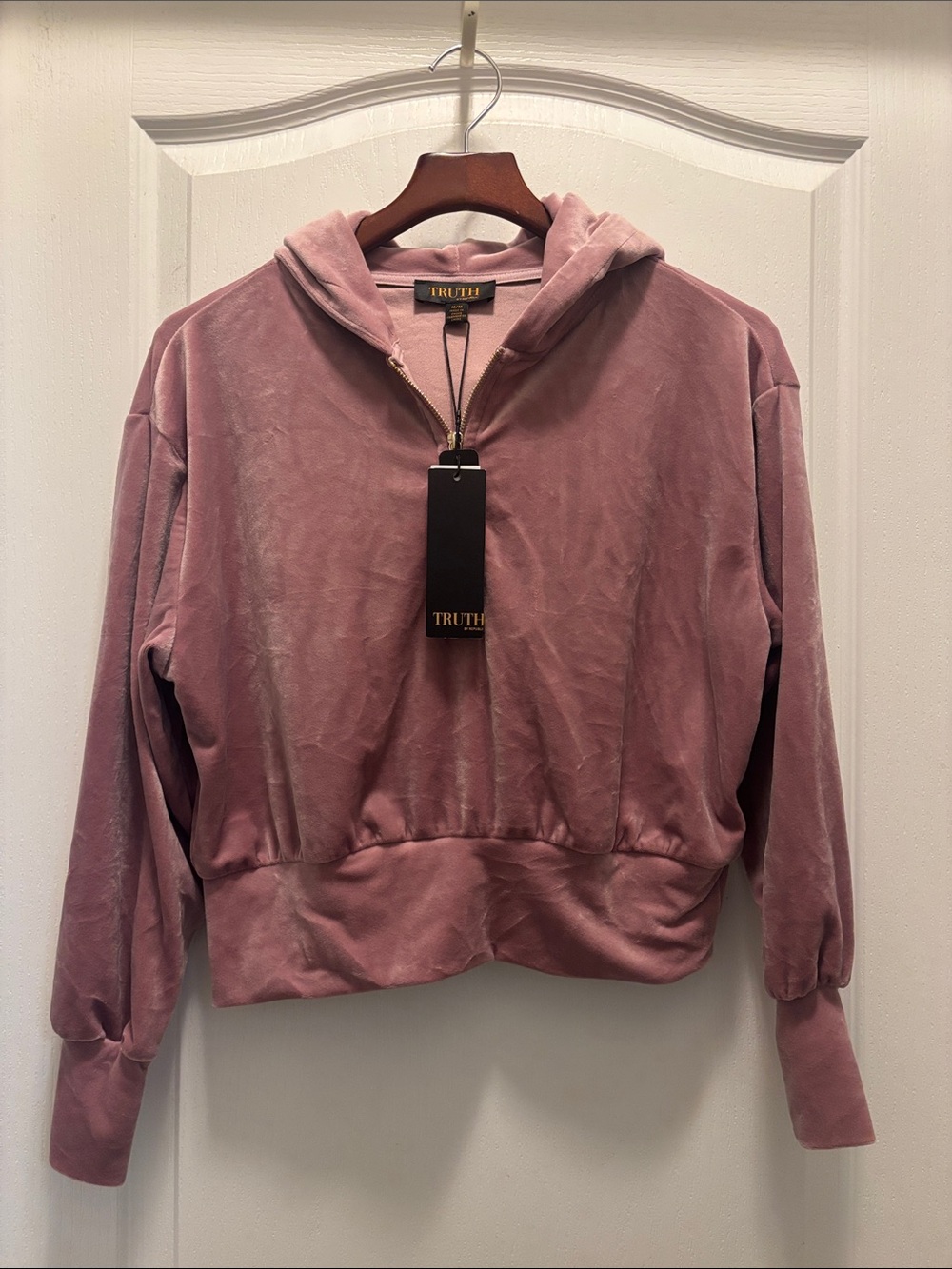 Truth by Republic Mauve Velour Hoodie Quarter Zip Pullover Size M NWT